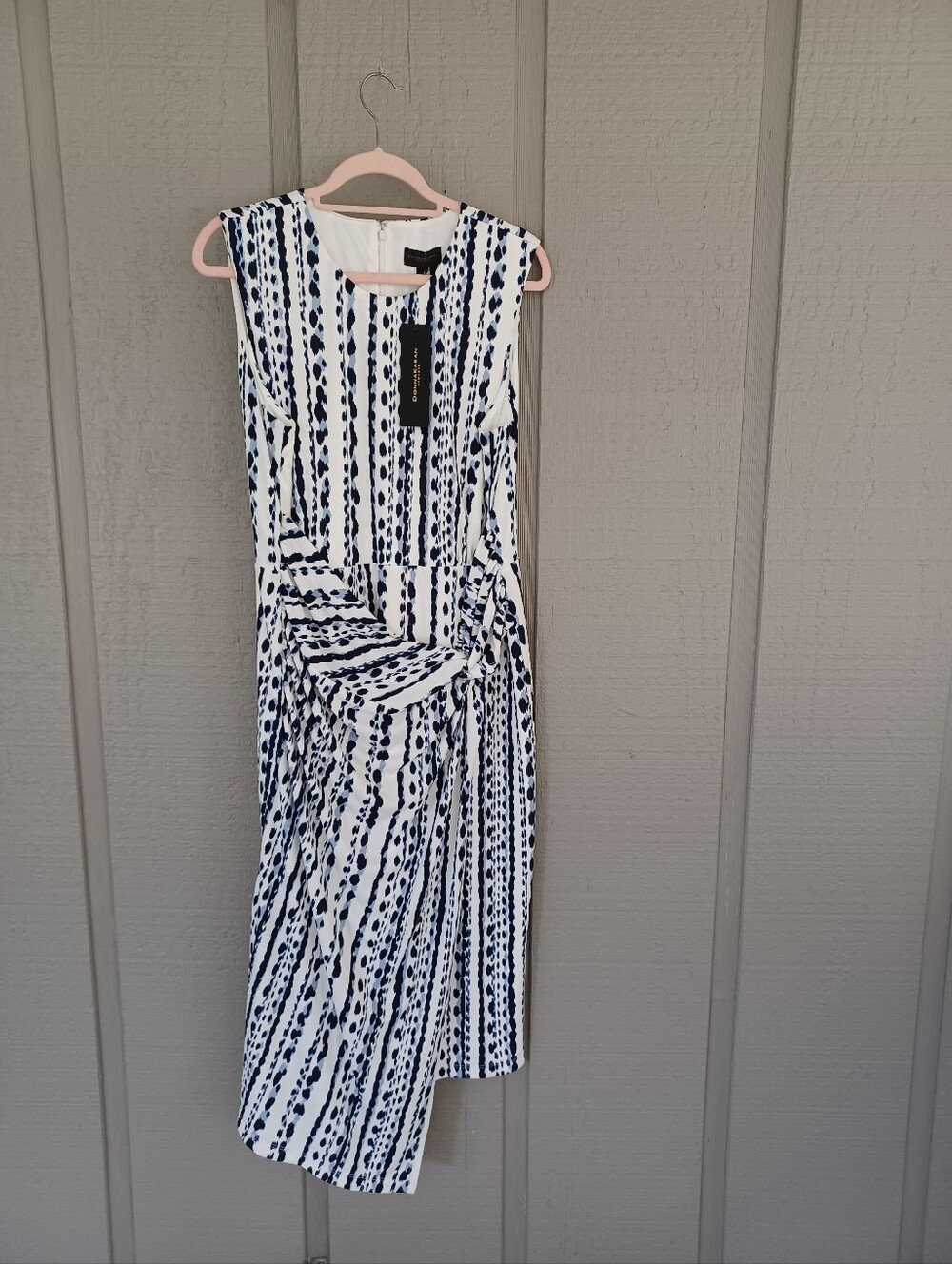 Donna Karan Abstract Print Gathered Dress Size 14 Women Sleeveless Office Career